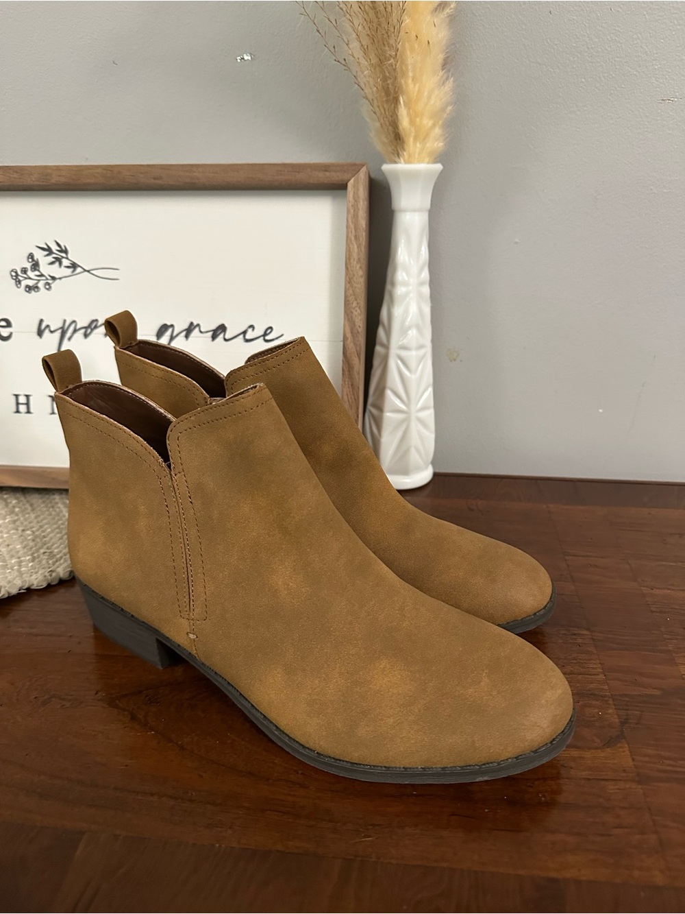 Sun & Stone Women's Chelsea Ankle Booties in Cognac Suede